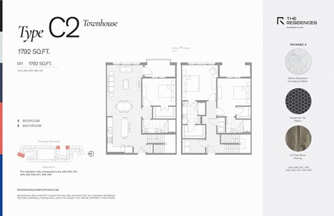 Floor plan for 3 beds, 3 baths, 1792 sqft